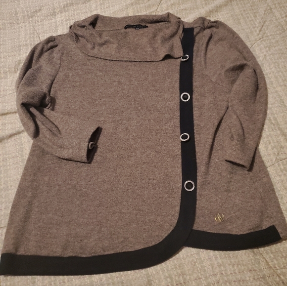 Adrienne Vittadini Sweaters - ADRIENNE VITTADINI Brown Cowl Neck Tunic Sweater Asymmetrical Buttons sz XL